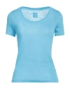 120% Lino Woman T-shirt Azure Size Xs Linen In Blue