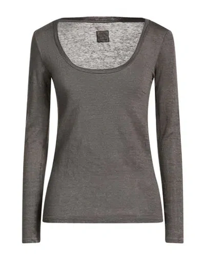 120% Lino Woman T-shirt Charcoal Size L Linen In Gray