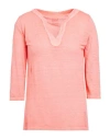 120% Lino Woman T-shirt Coral Size Xl Linen In Red