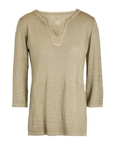 120% Lino Woman T-shirt Khaki Size M Linen In Beige