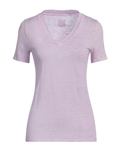 120% Lino Woman T-shirt Lilac Size L Linen In Purple