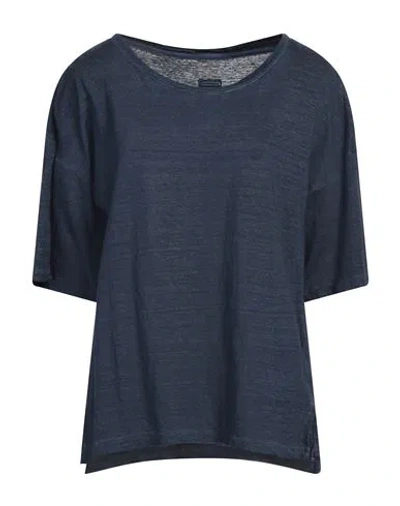 120% Lino Woman T-shirt Midnight Blue Size Xxs Linen In Blue