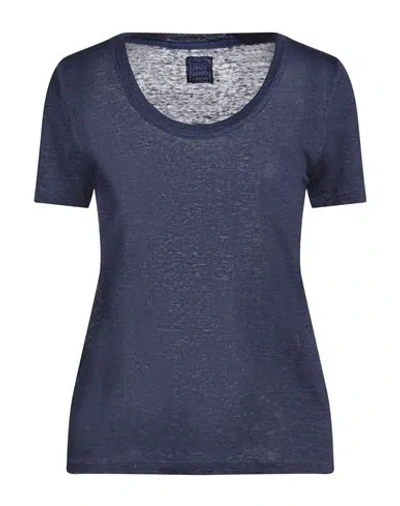 120% Lino Woman T-shirt Navy Size M Linen In Navy