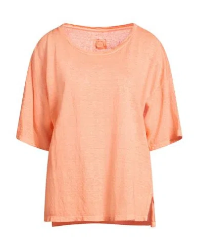 120% Lino Woman T-shirt Salmon Pink Size S Linen In Orange
