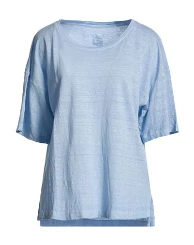 120% Lino Woman T-shirt Sky Blue Size M Linen In Multi