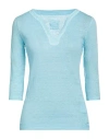 120% Lino Woman T-shirt Turquoise Size Xl Linen In Blue