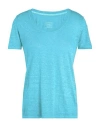 120% Lino Woman T-shirt Turquoise Size L Linen In Blue