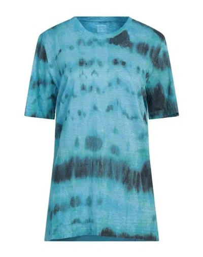 120% Lino Woman T-shirt Turquoise Size Xxl Linen In Blue