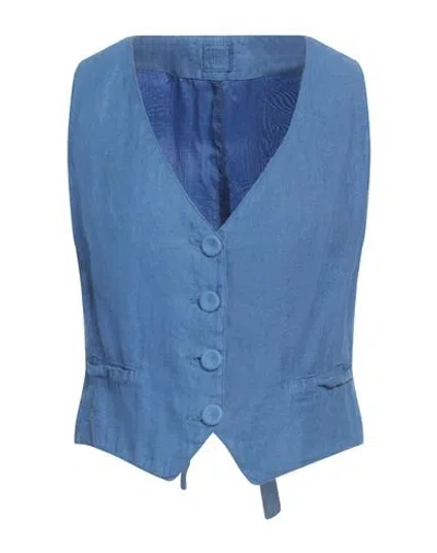 120% Lino Woman Tailored Vest Blue Size 6 Linen
