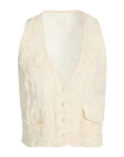 120% Lino Woman Tailored Vest Ivory Size 6 Linen In White