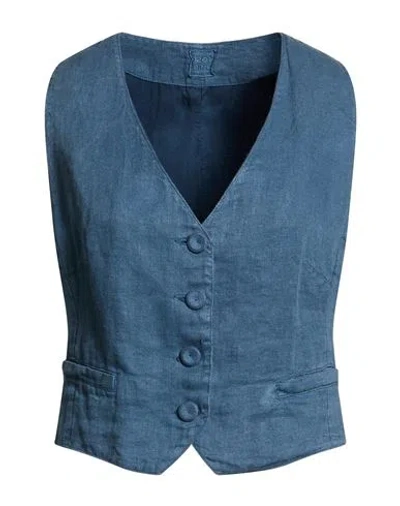 120% Lino Woman Tailored Vest Slate Blue Size 6 Linen