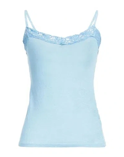 120% Lino Woman Tank Top Azure Size Xs Linen, Elastane In Blue