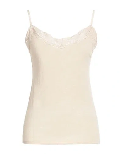 120% Lino Woman Tank Top Beige Size S Linen, Elastane