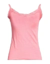 120% Lino Woman Tank Top Coral Size Xs Linen, Elastane In Red