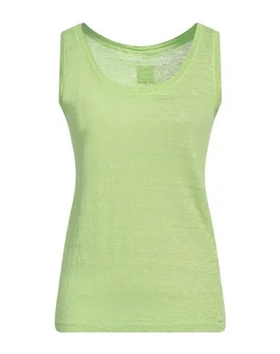 120% Lino Woman Tank Top Lime Green Size Xl Linen In Green