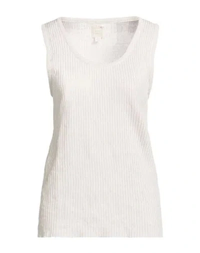 120% Lino Woman Tank Top Off White Size M Linen, Viscose, Metallic Fiber, Cotton