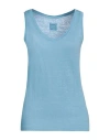 120% Lino Woman Tank Top Sky Blue Size Xl Linen In Blue