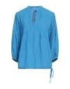 120% Lino Woman Top Azure Size 12 Linen In Blue