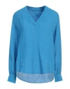 120% Lino Woman Top Azure Size 4 Linen In Blue