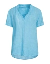 120% Lino Woman Top Azure Size 10 Linen In Blue
