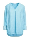 120% Lino Woman Top Azure Size Xl Linen In Blue