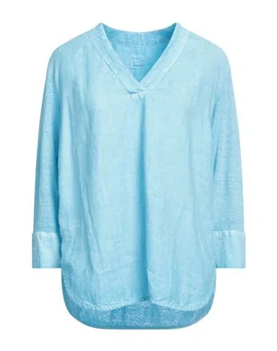 120% Lino Woman Top Azure Size Xl Linen In Blue