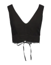 120% Lino Macrame-trim Linen Crop Top In Black