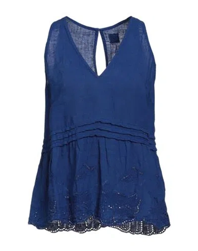 120% Lino Woman Top Blue Size 10 Linen