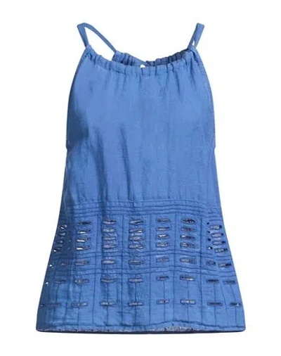 120% Lino Woman Top Blue Size 8 Linen In Burgundy