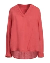 120% Lino Woman Top Coral Size 12 Linen In Red