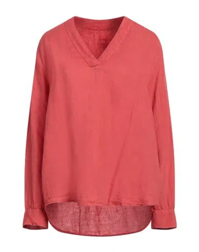 120% Lino Woman Top Coral Size 12 Linen In Red