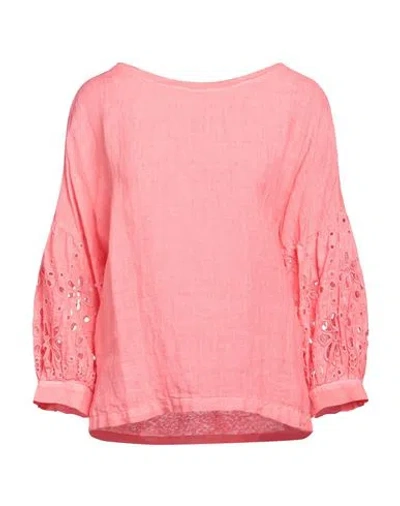 120% Lino Woman Top Coral Size Xxl Linen In Red