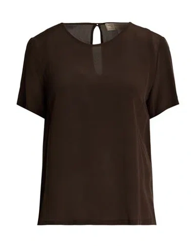 120% Lino Woman Top Dark Brown Size 2 Silk