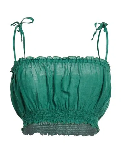 120% Lino Woman Top Dark Green Size 6 Linen