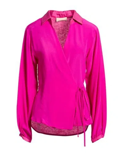 120% Lino Woman Top Fuchsia Size 2 Silk, Linen, Cupro