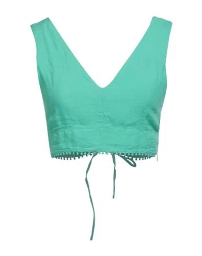 120% Lino Woman Top Green Size 6 Linen