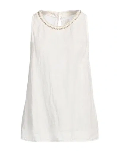 120% Lino Woman Top Ivory Size 10 Linen In White