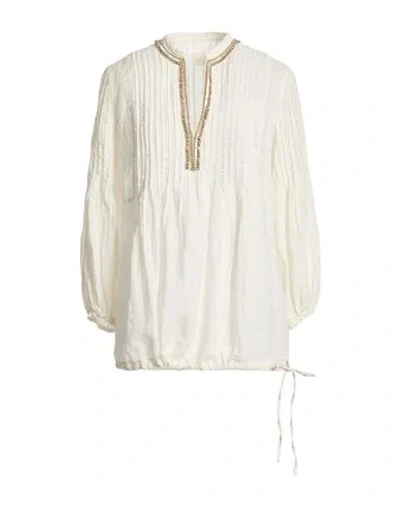 120% Lino Woman Top Ivory Size 12 Linen In Multi