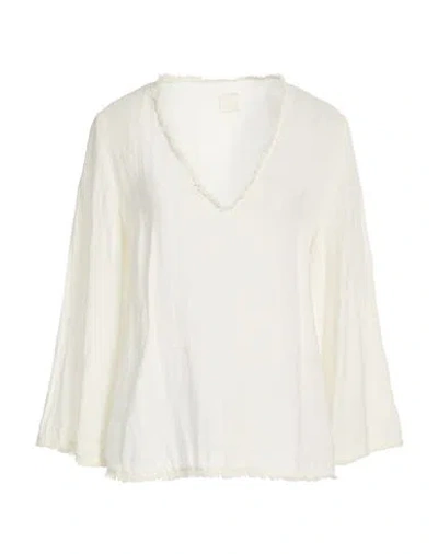 120% Lino Woman Top Ivory Size 6 Linen In White