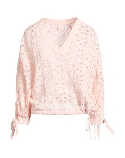 120% Lino Woman Top Light Pink Size 10 Linen In Multi