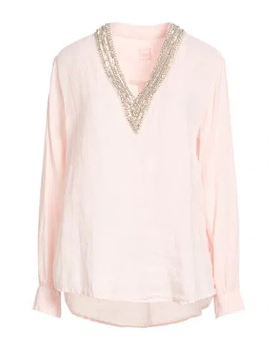 120% Lino Woman Top Light Pink Size 8 Linen