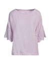 120% Lino Woman Top Lilac Size L Linen In Purple