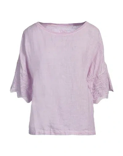 120% Lino Woman Top Lilac Size L Linen In Purple
