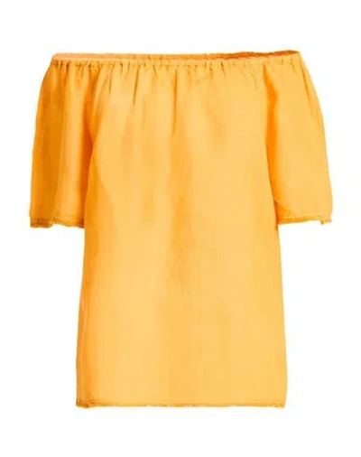 120% Lino Woman Top Mandarin Size 6 Linen In Orange
