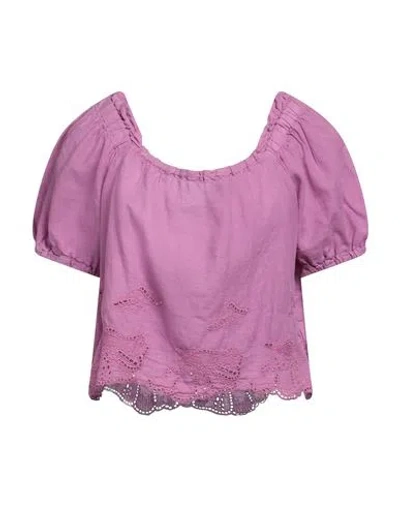 120% Lino Woman Top Mauve Size 8 Linen In Purple
