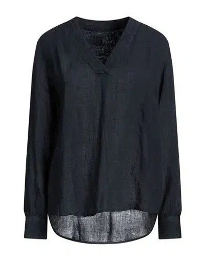 120% Lino Woman Top Midnight Blue Size 10 Linen