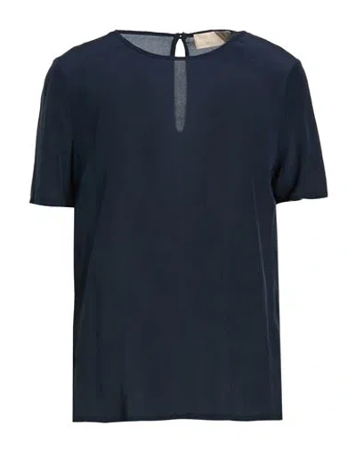 120% Lino Woman Top Navy Size 2 Silk In Black