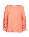 120% Lino Woman Top Orange Size Xl Linen