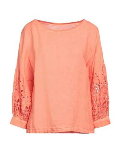 120% Lino Woman Top Orange Size Xl Linen