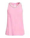 120% Lino Woman Top Pink Size 12 Linen In Pink
